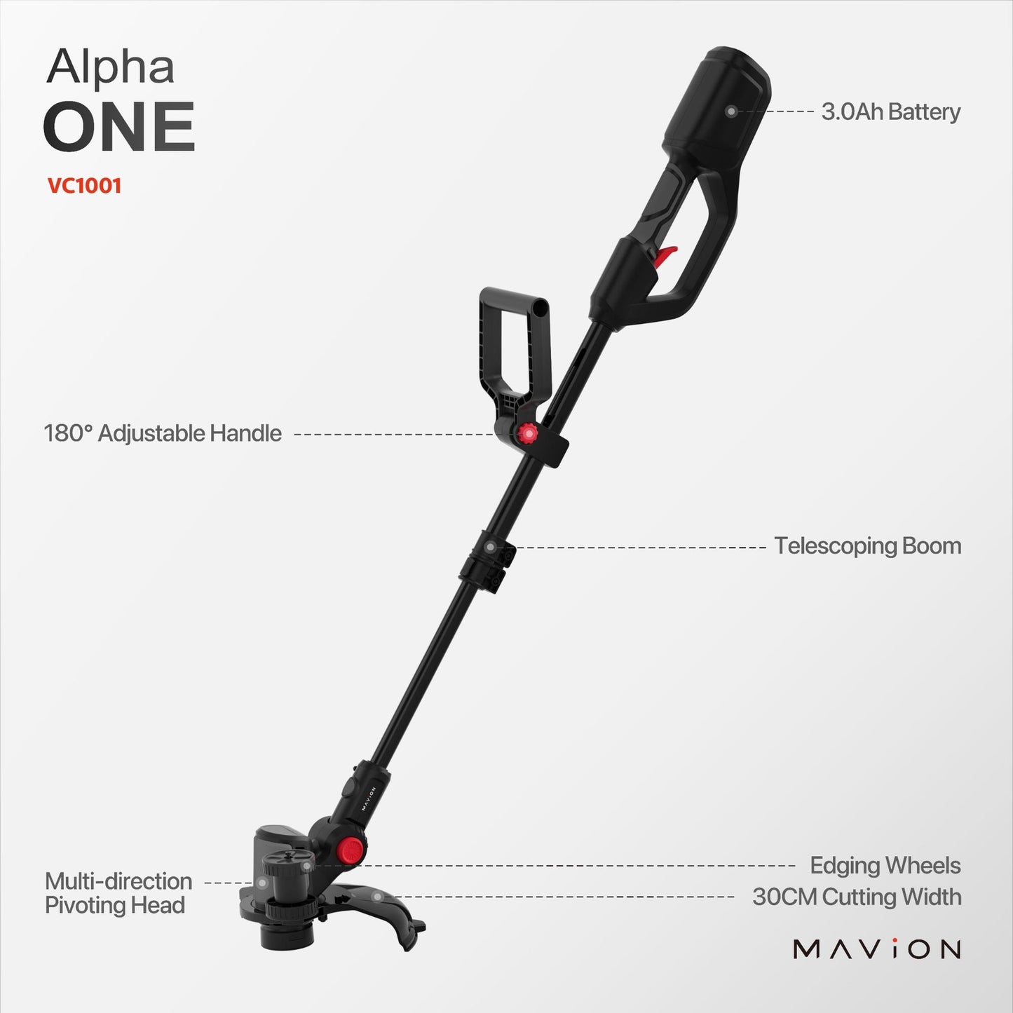 MAVION 20V 3.0Ah 30cm Cordless Lawn Grass Line Trimmer/Edger Kit (Battery & Charger Included)